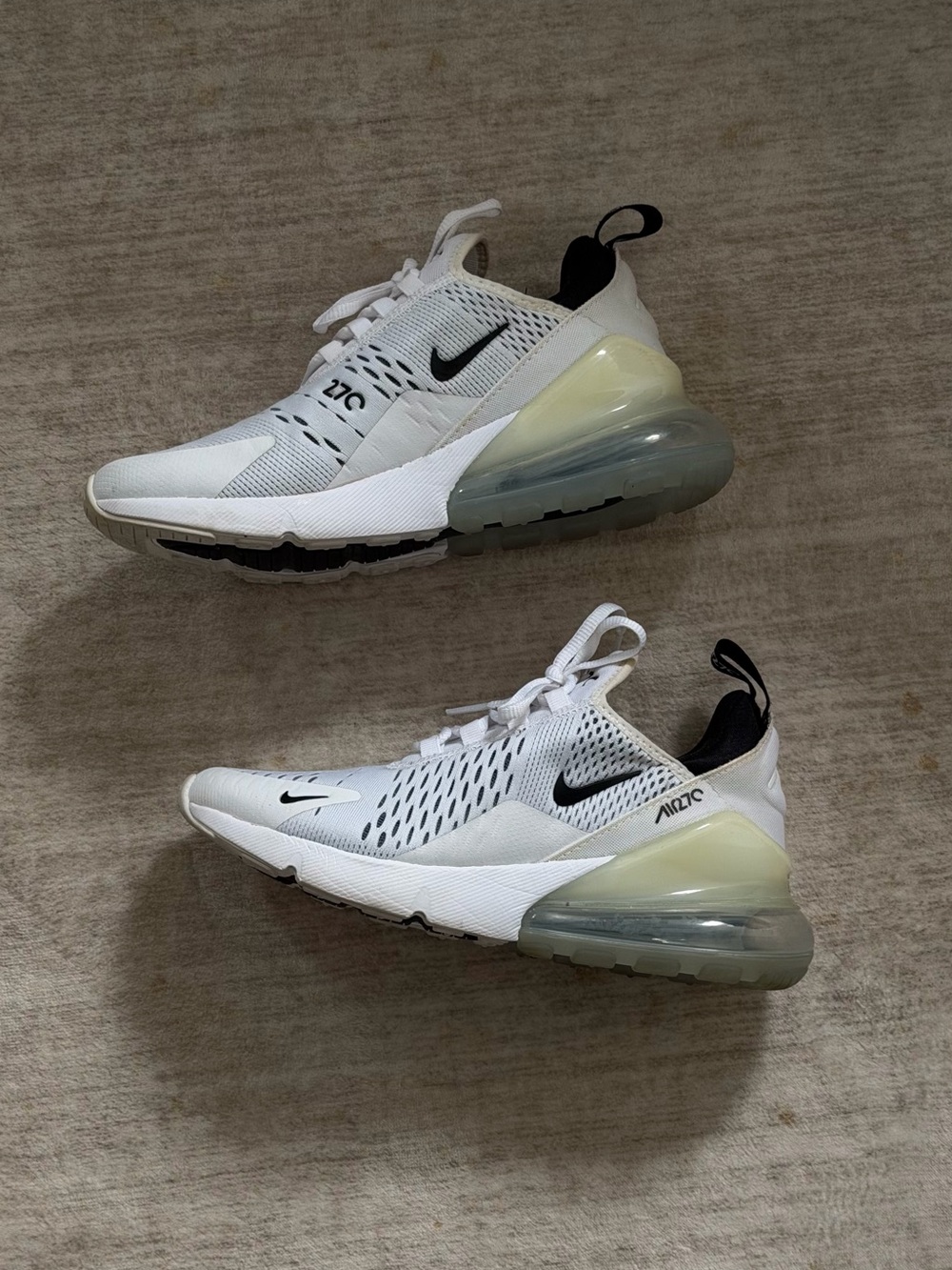 Nike Women's Air Max 270 White Black with Pale Yellow Heel